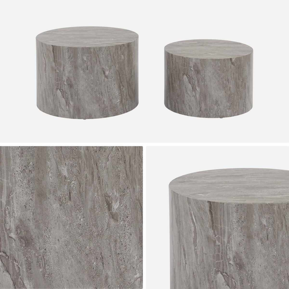 Set de 2 tables basses gigognes rondes effet marbre PAROS gris, SWEEEK