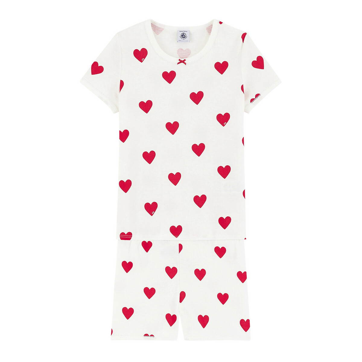Pyjama short 2 pièces imprimé coeur, PETIT BATEAU