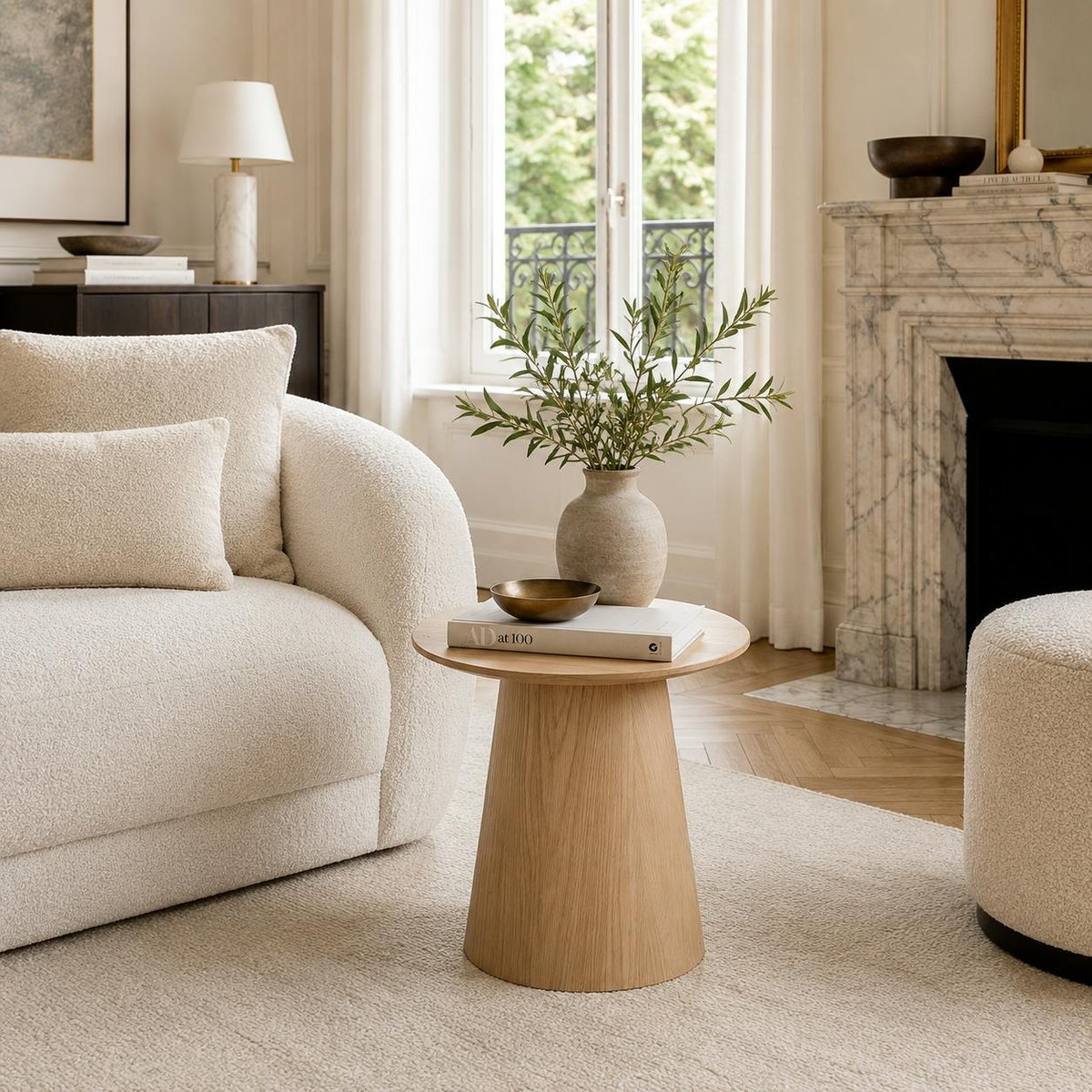 Bout de canapé rond moderne, en chêne LOREN bois clair, PIER IMPORT