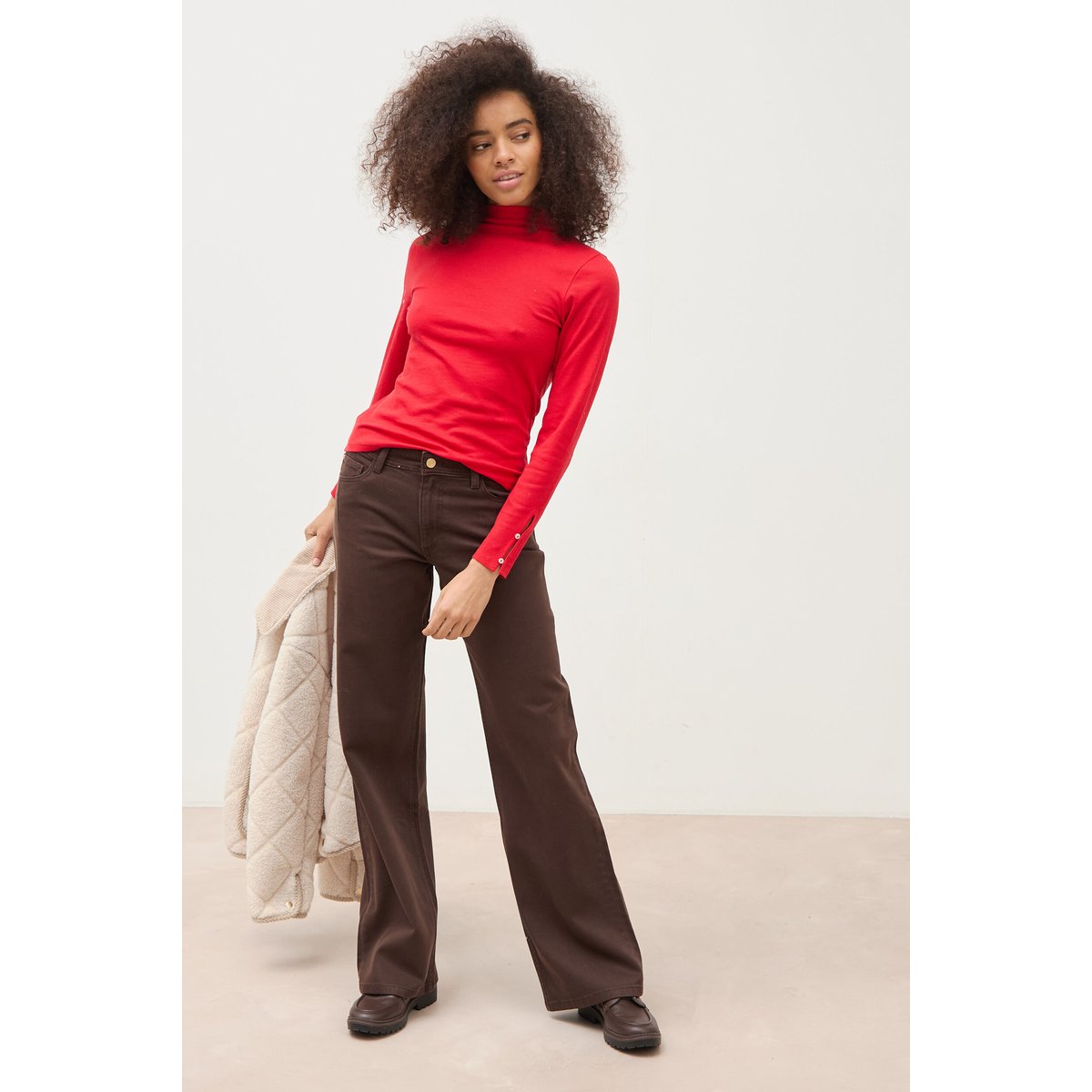 T-shirt cintré manches longues rouge, BONOBO