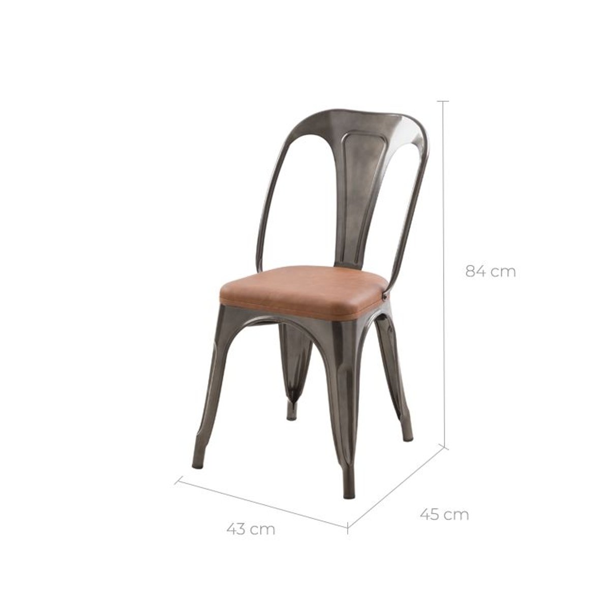 Lot de 2 chaises en métal et cuir synthétique - CHARLY gris anthracite et marron, MAISON PAVANE