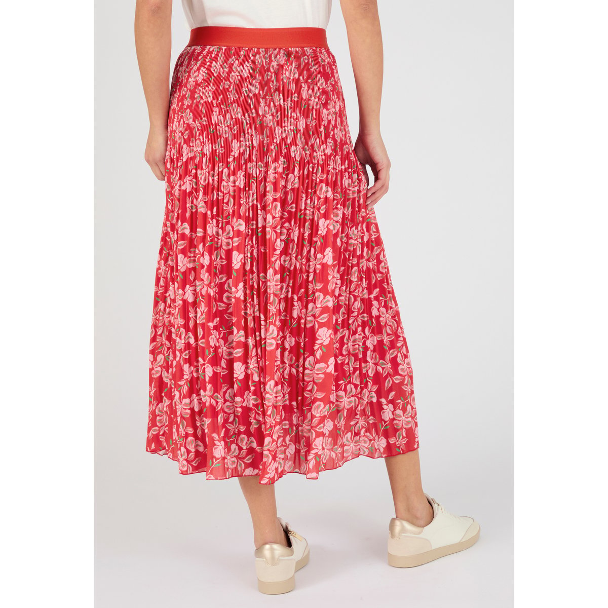 Jupe en voile, plissé irrégulier rouge fleuri, DAMART