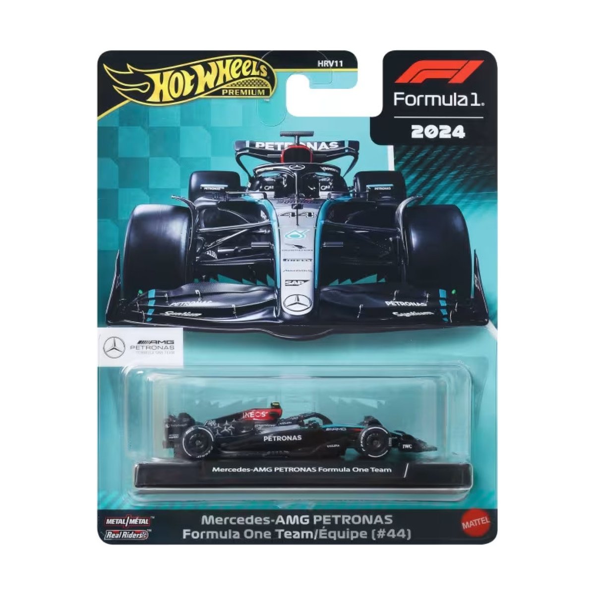 Hot Wheels Voiture de course Mercedes AMG Petronas noir, MATTEL