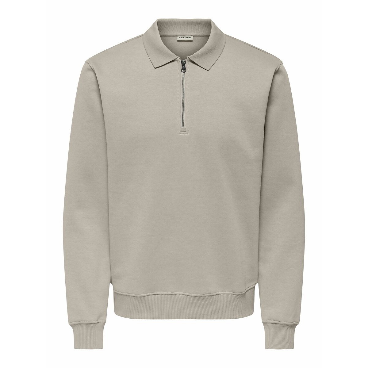 Sweatshirt mit Hemdkragen und halbem Reissverschluss beige, ONLY & SONS