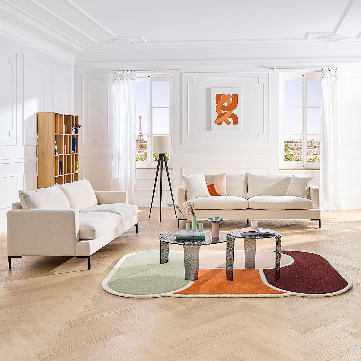 Tapis de salon laine BERYL bordeaux, orange, rose poudré, bleu ciel, multicolore, HABITAT