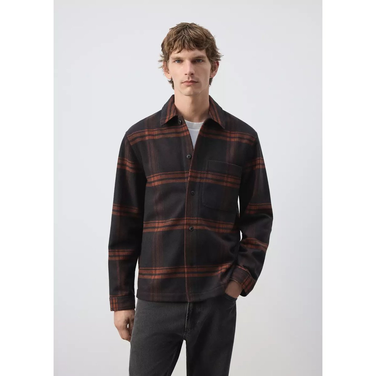 Surchemise laine mélangée carreaux marron, MANGO MAN