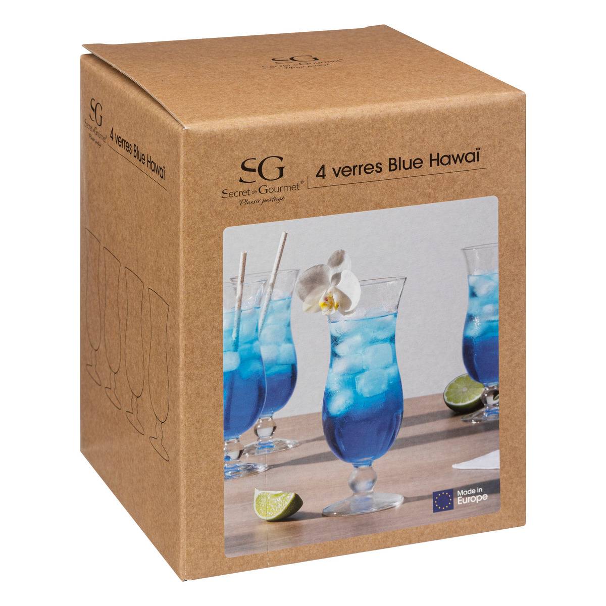 Lot de 4 verres à cocktail en verre 44 cl HAWAI transparent, SECRET DE GOURMET