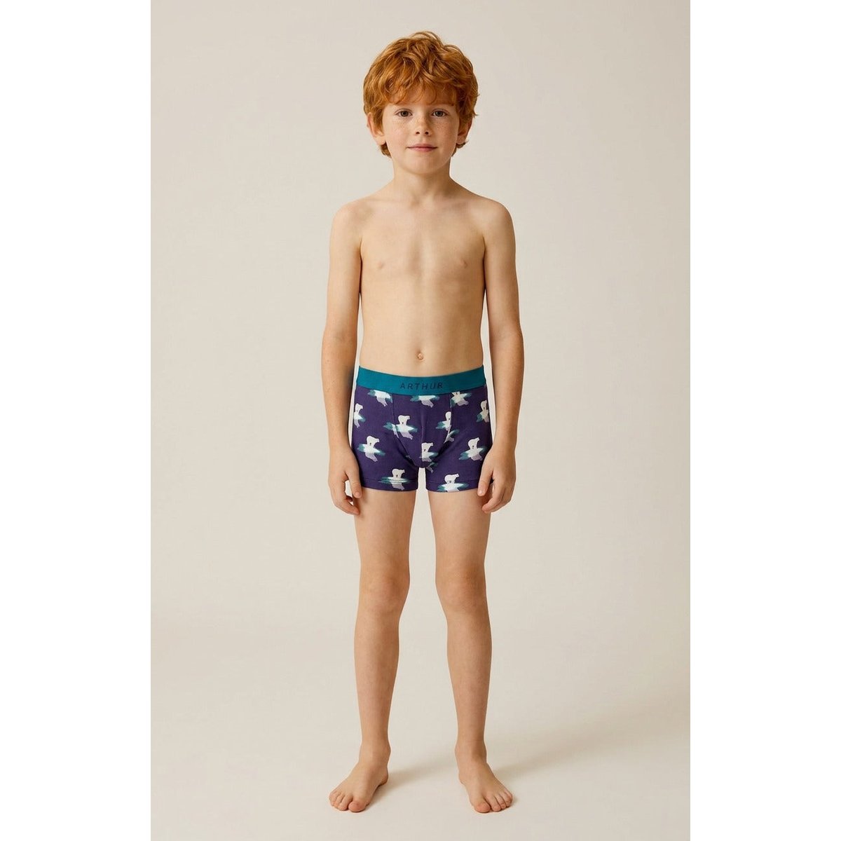 Boxer enfant en jersey de coton imprimé Pôle position marine, ARTHUR