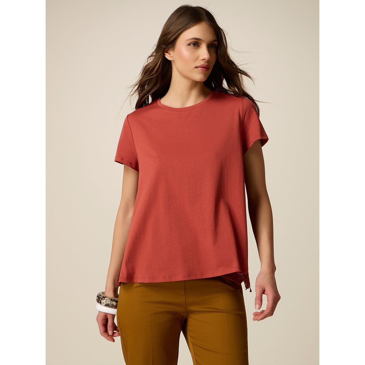 T-shirt avec dos en dentelle blanc, OLTRE