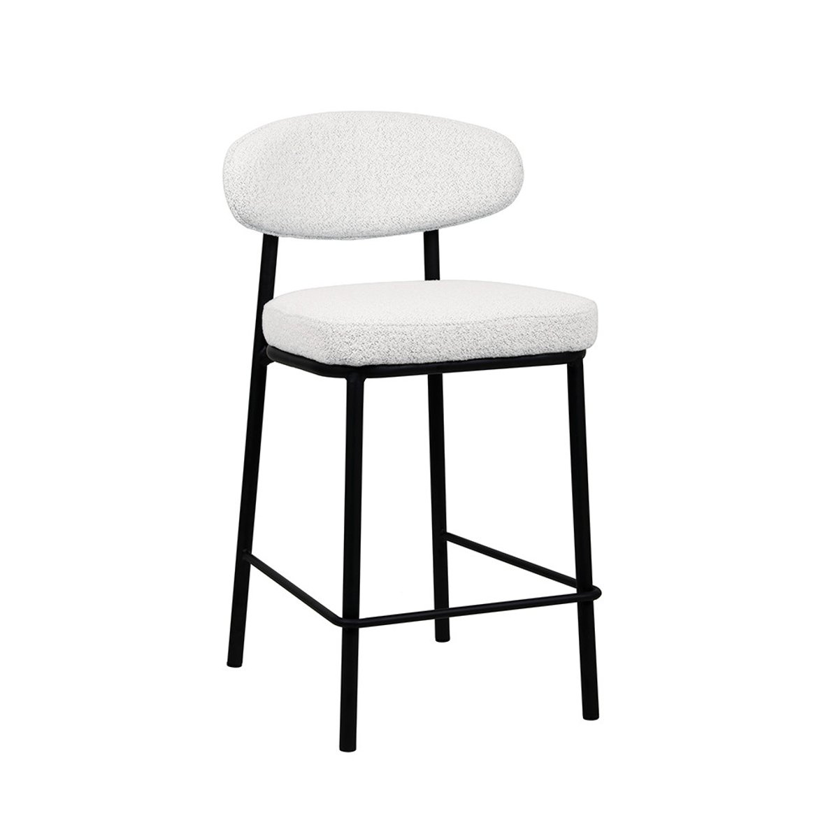 Lot de 2 chaises de bar en tissu bouclette, bois et métal H65cm- RODE écru chiné, DRAWER