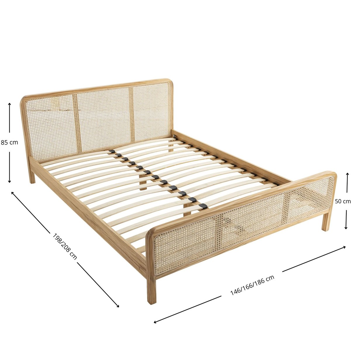Lit en pin massif avec cannage - ANNA bois naturel, TERRE DE NUIT