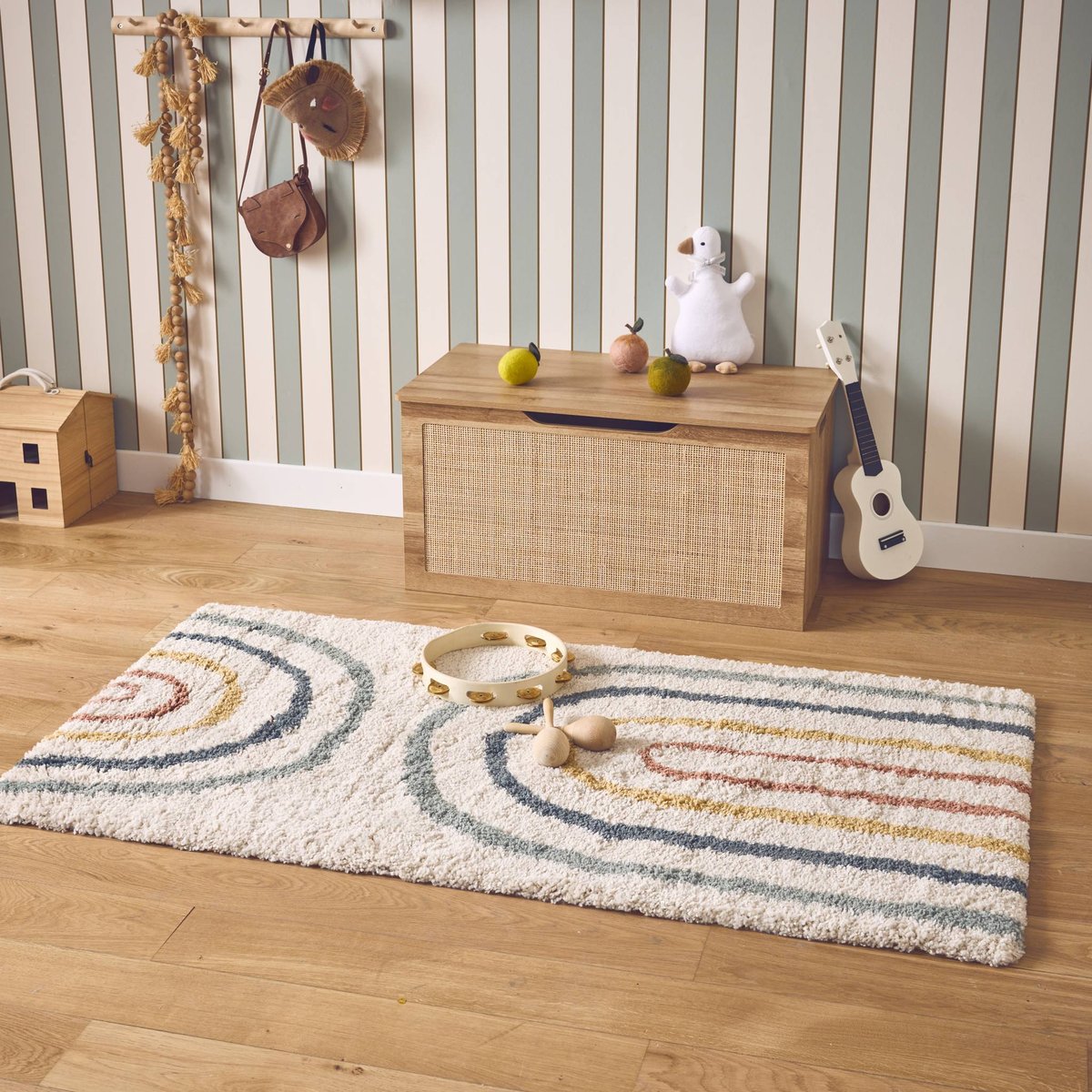 Tapis intérieur enfant crème et multicolore arc-en-ciel DAKOTA multicolore, SWEEEK