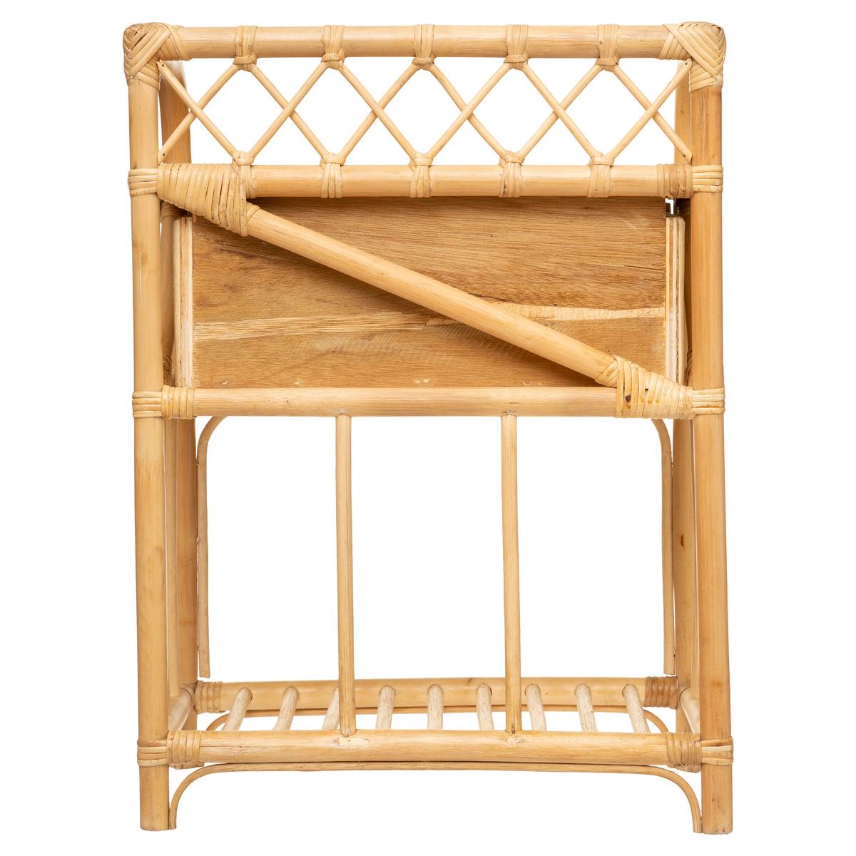 Table de chevet 1 tiroir 2 étagères rotin AONI beige, ATMOSPHERA