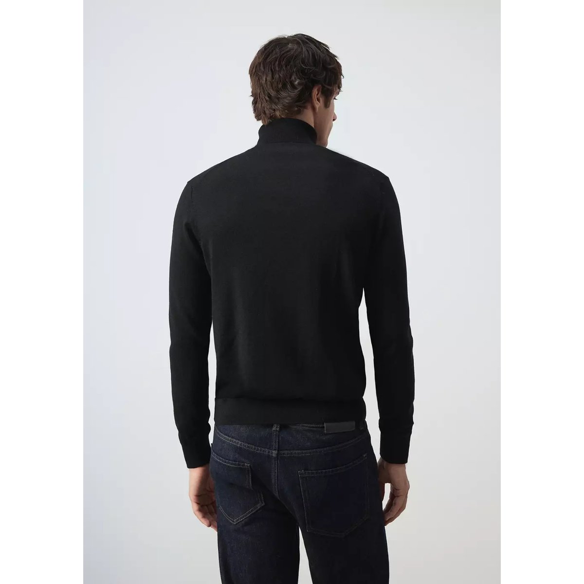 Pull-over 100 % laine mérinos col montant noir, MANGO MAN