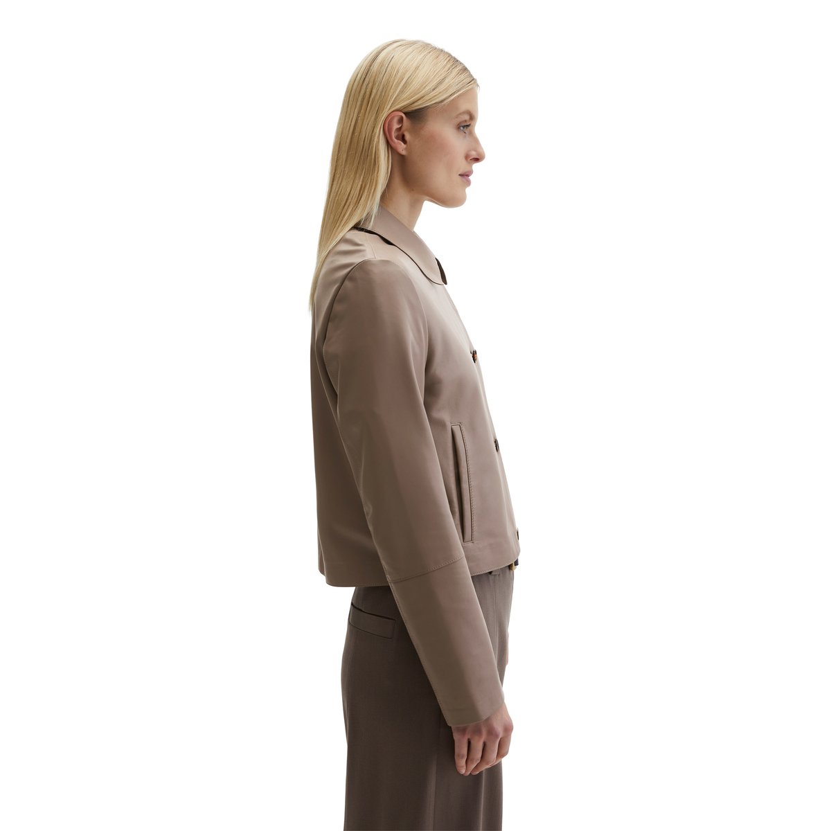 Veste en cuir fitted en cuir nappa d'agneau souple marron, MARC O'POLO