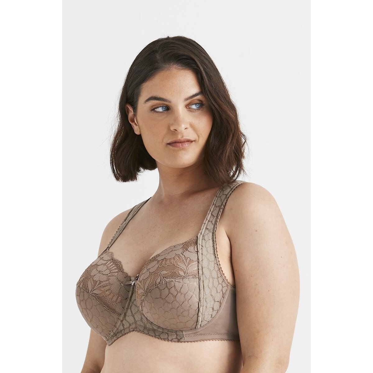 Omsluitende BH in jacquard en kant taupe , MISS MARY OF SWEDEN
