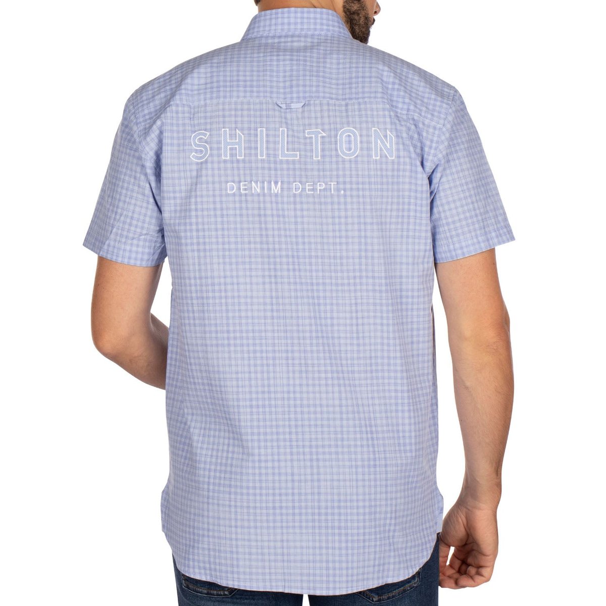 Chemise manches courtes carreaux DENIM ciel, SHILTON