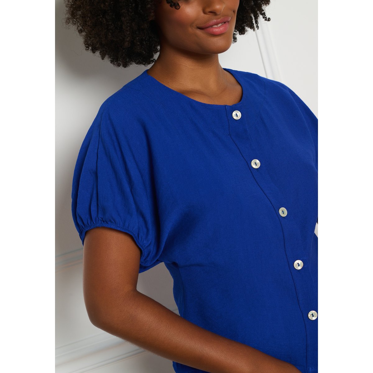 Blouse boutonnée manches courtes bleu electrique, LOLALIZA