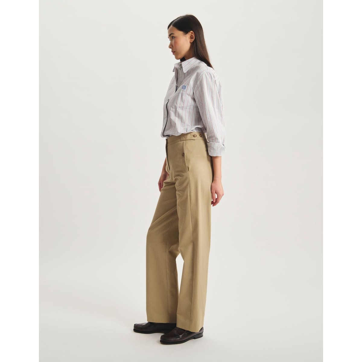 Pantalon à pinces Piotr en coton bio beige, INES DE LA FRESSANGE PARIS