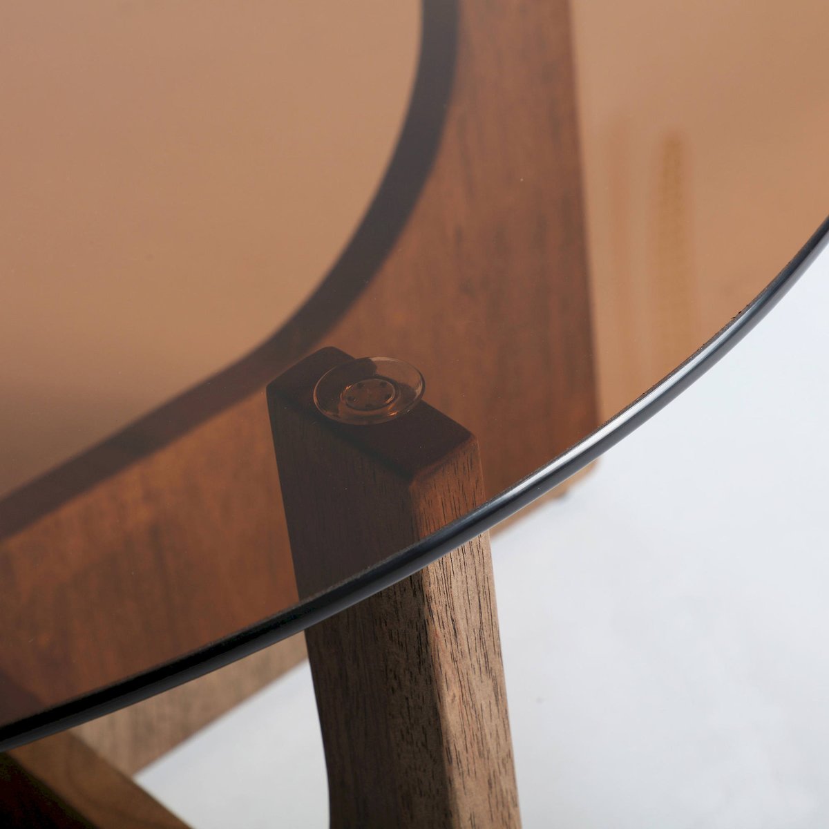 Table basse ronde bois collection lubeca marron et verre brun fumé, RECOLLECTION