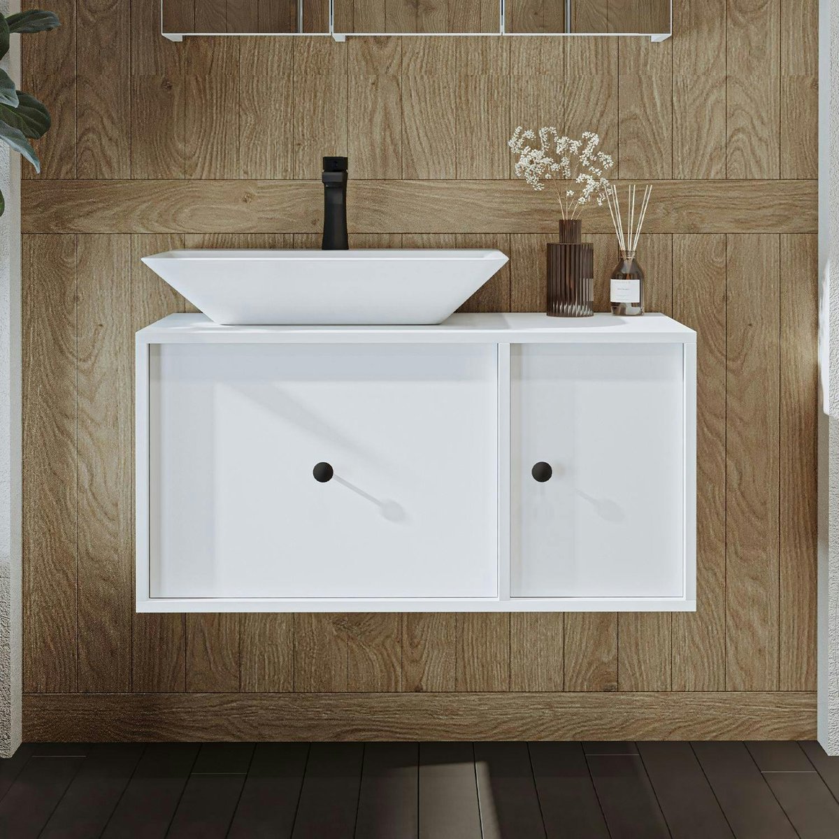 Vasque suspendue 1 porte 1 tiroir RIV blanc, PIER IMPORT