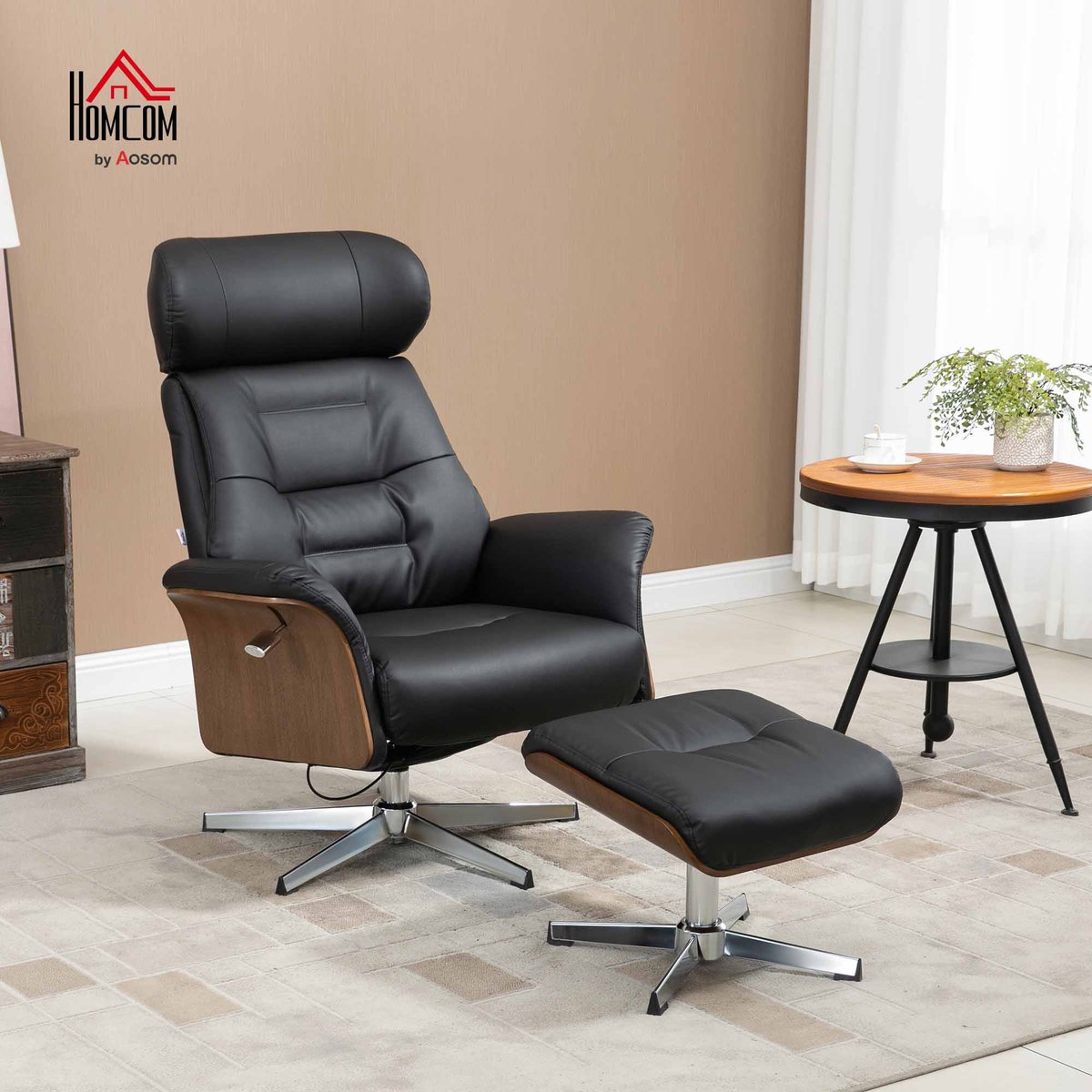 Fauteuil inclinable avec repose-pieds noir, HOMCOM