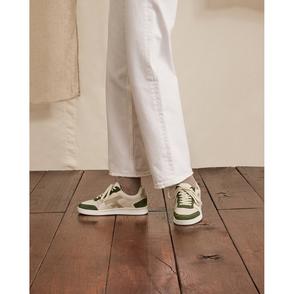 Baskets cuir HAZEL kaki, FAGUO