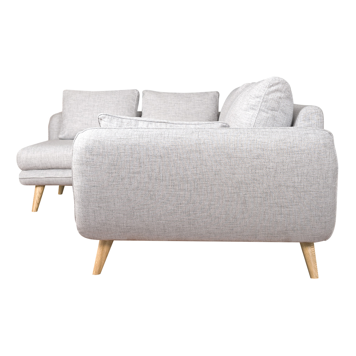 Canapé d'angle gauche scandinave 5 places en tissu gris clair chiné et bois clair CREEP gris clair, MILIBOO