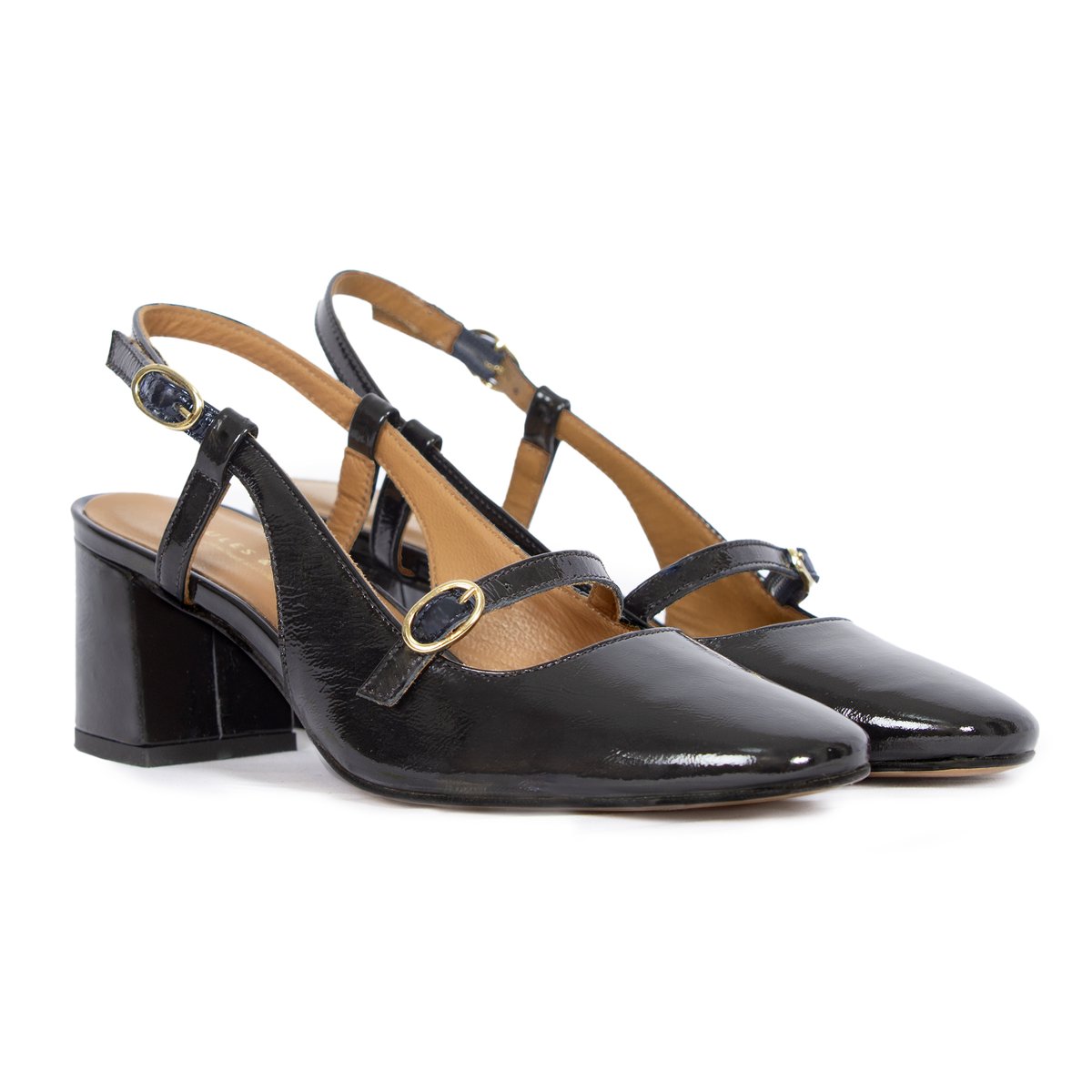 Escarpins slingback cuir vernis noir, JULES & JENN
