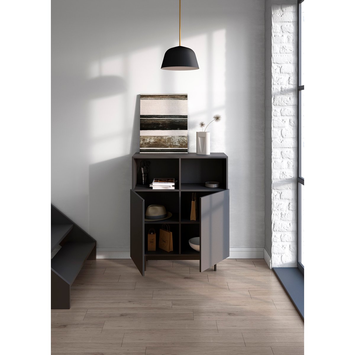 Buffet M placard 2 portes, PRINTED graphite, HERDASA