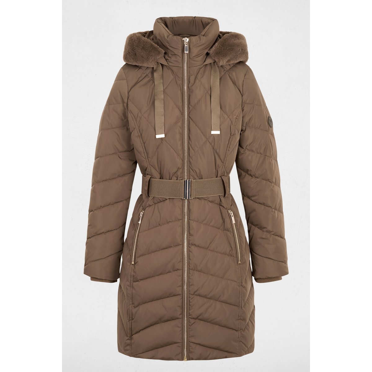 Doudoune longue capuche vert kaki, MORGAN