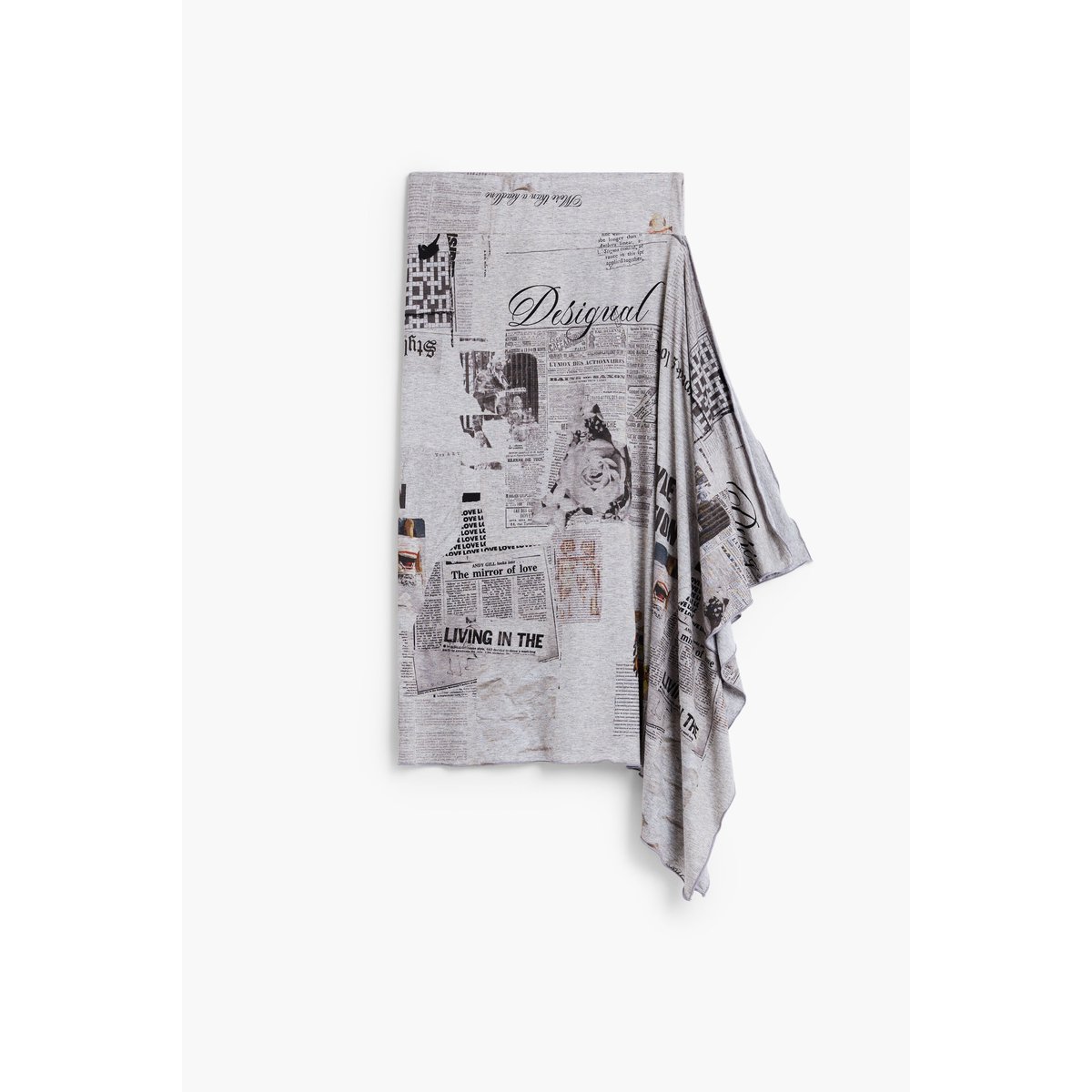 Jupe asymétrique imprimée gris, DESIGUAL
