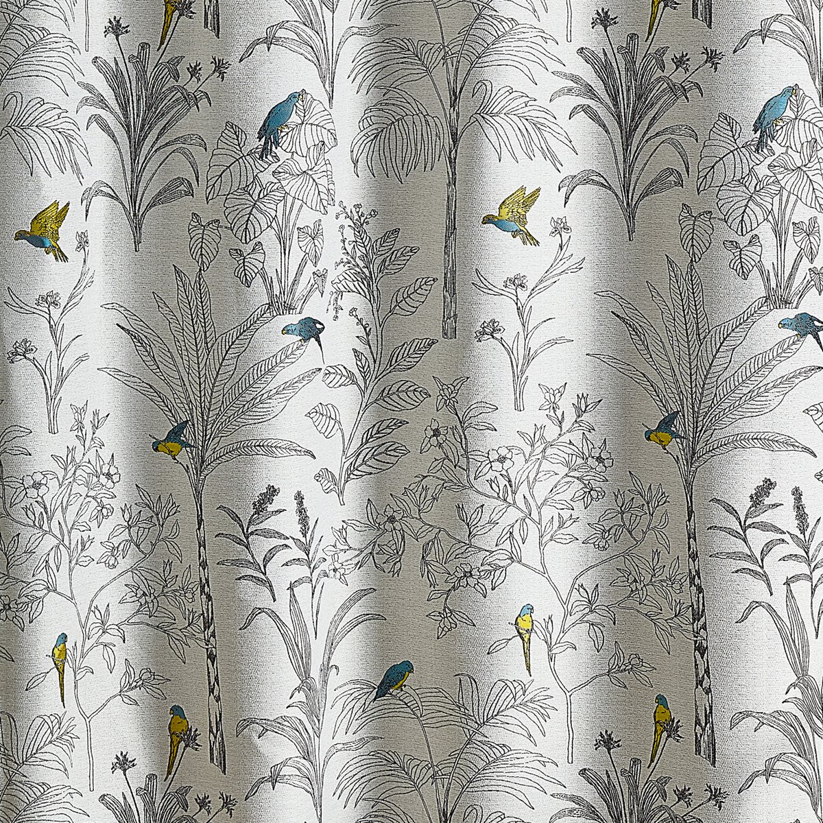Rideaux Jacquard imprimé floral et perroquets - QABANE bleu, HOME MAISON