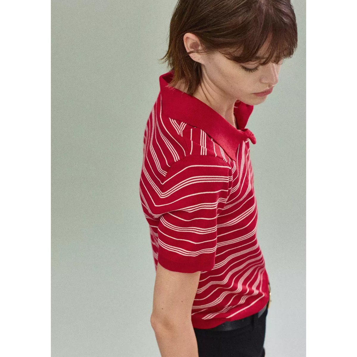 Pull-over maille col polo rouge, MANGO