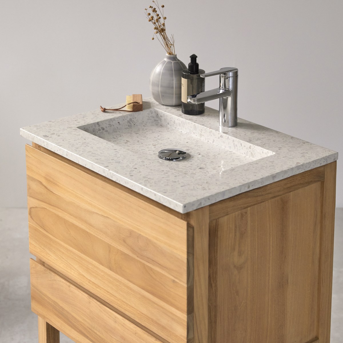 Meuble Salle De Bain en Teck massif, EDGAR marron clair, TIKAMOON