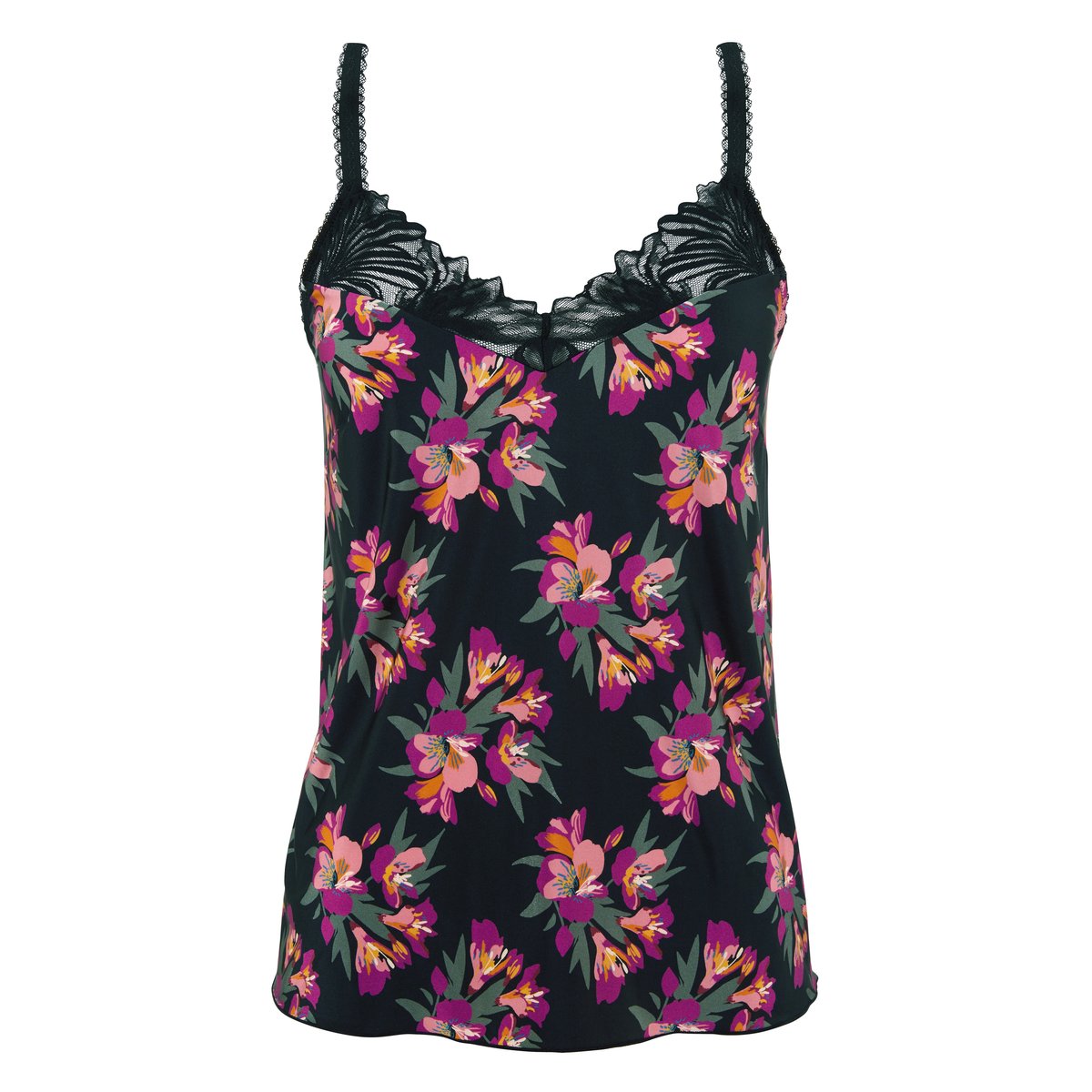 Caraco ORIANE bouquets noir / rose, SANS COMPLEXE