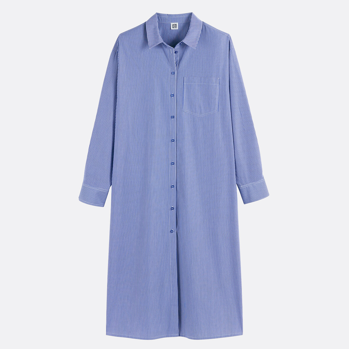 Robe-chemise, longue, à rayures, manches longues rayé bleu/blanc, LA REDOUTE COLLECTIONS