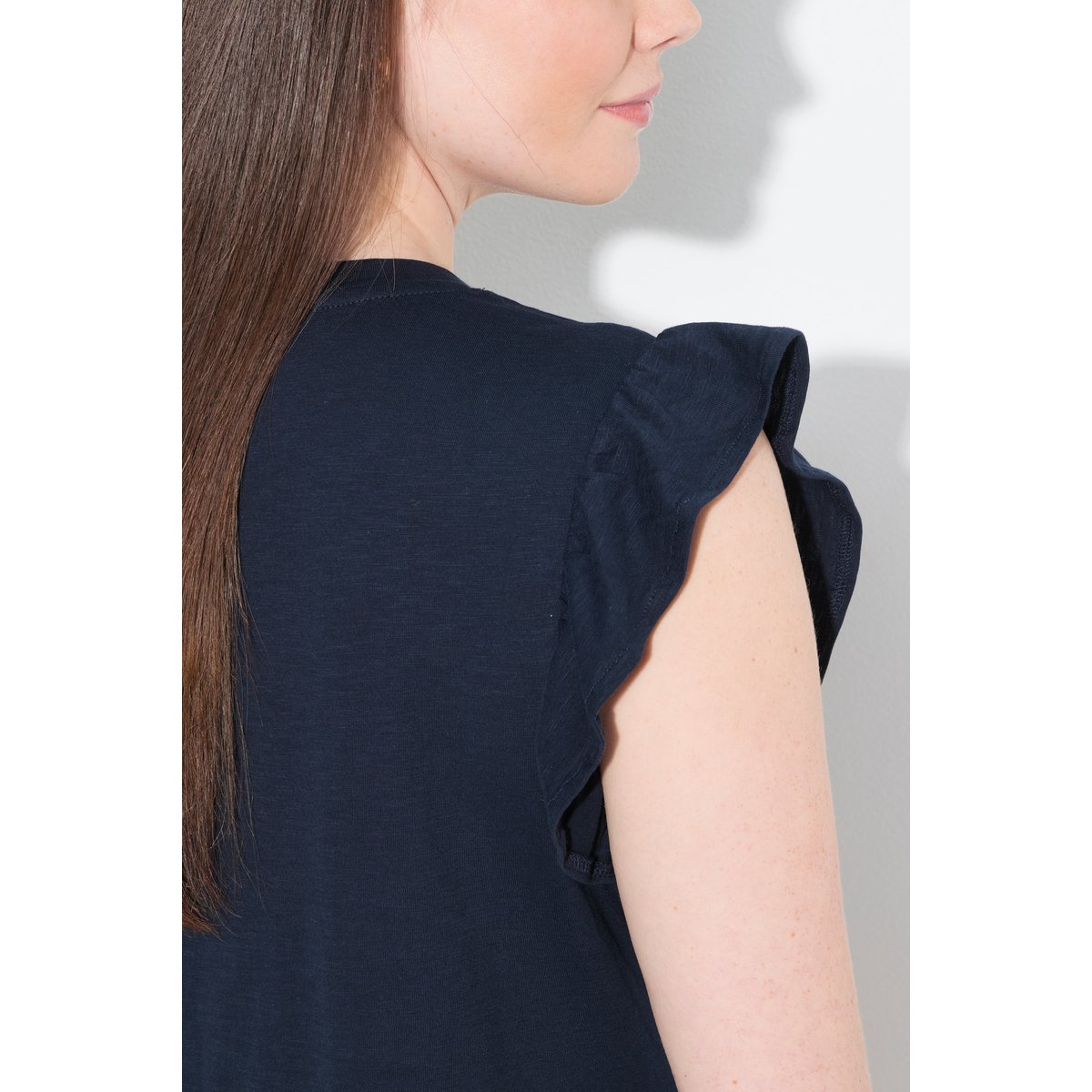T-shirt, broderie, col rond, manches courtes marine, ULLA POPKEN