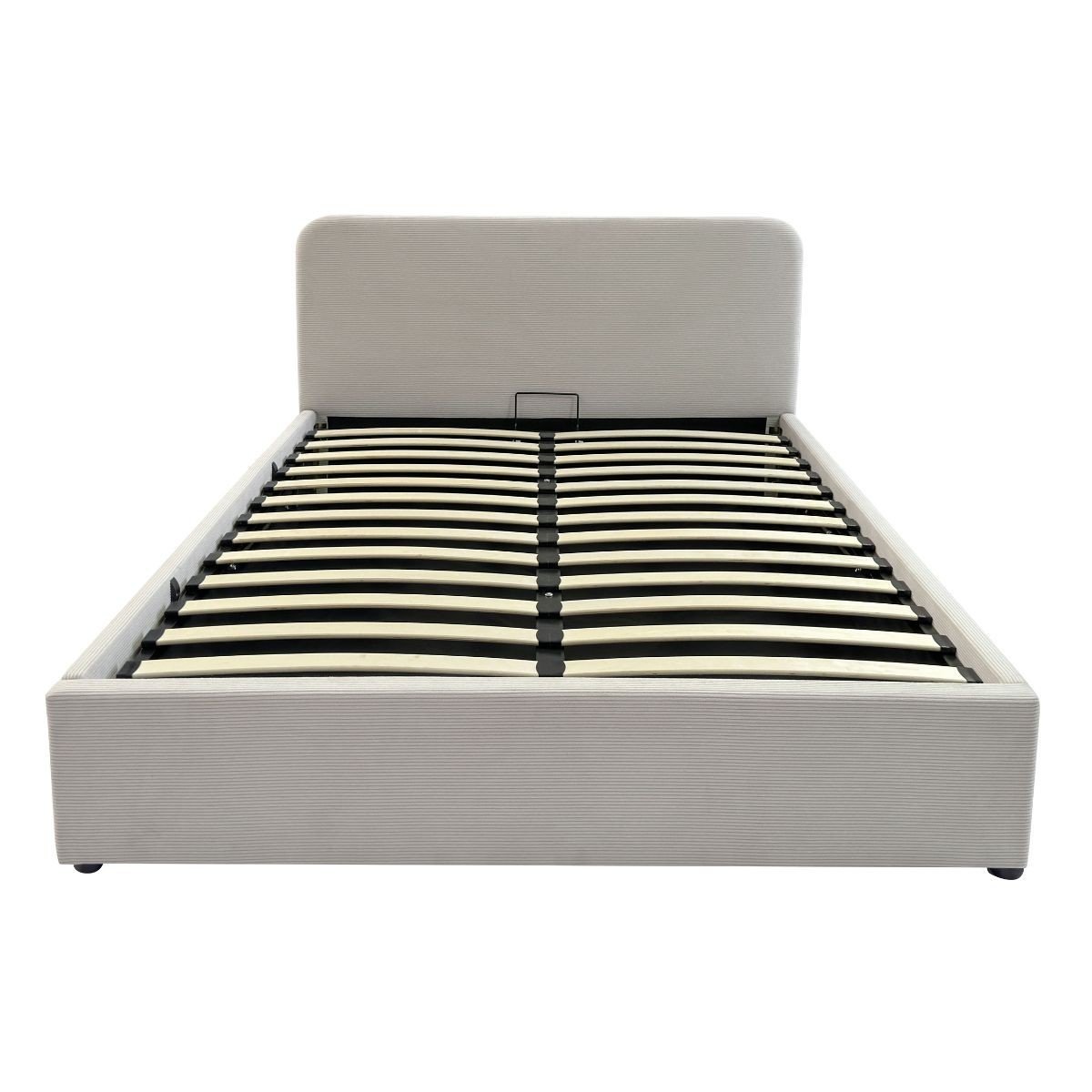 Lit coffre 140x190 cm en velours côtelé beige avec tête de lit et sommier - LIVY beige, CALICOSY