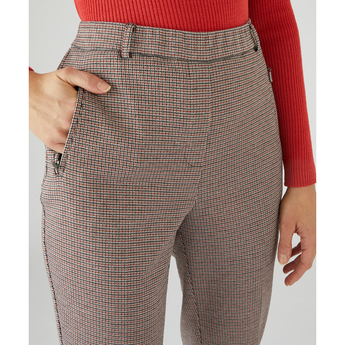 Pantalon 7/8ème maille milano orange teracotta pied de poule, DAMART