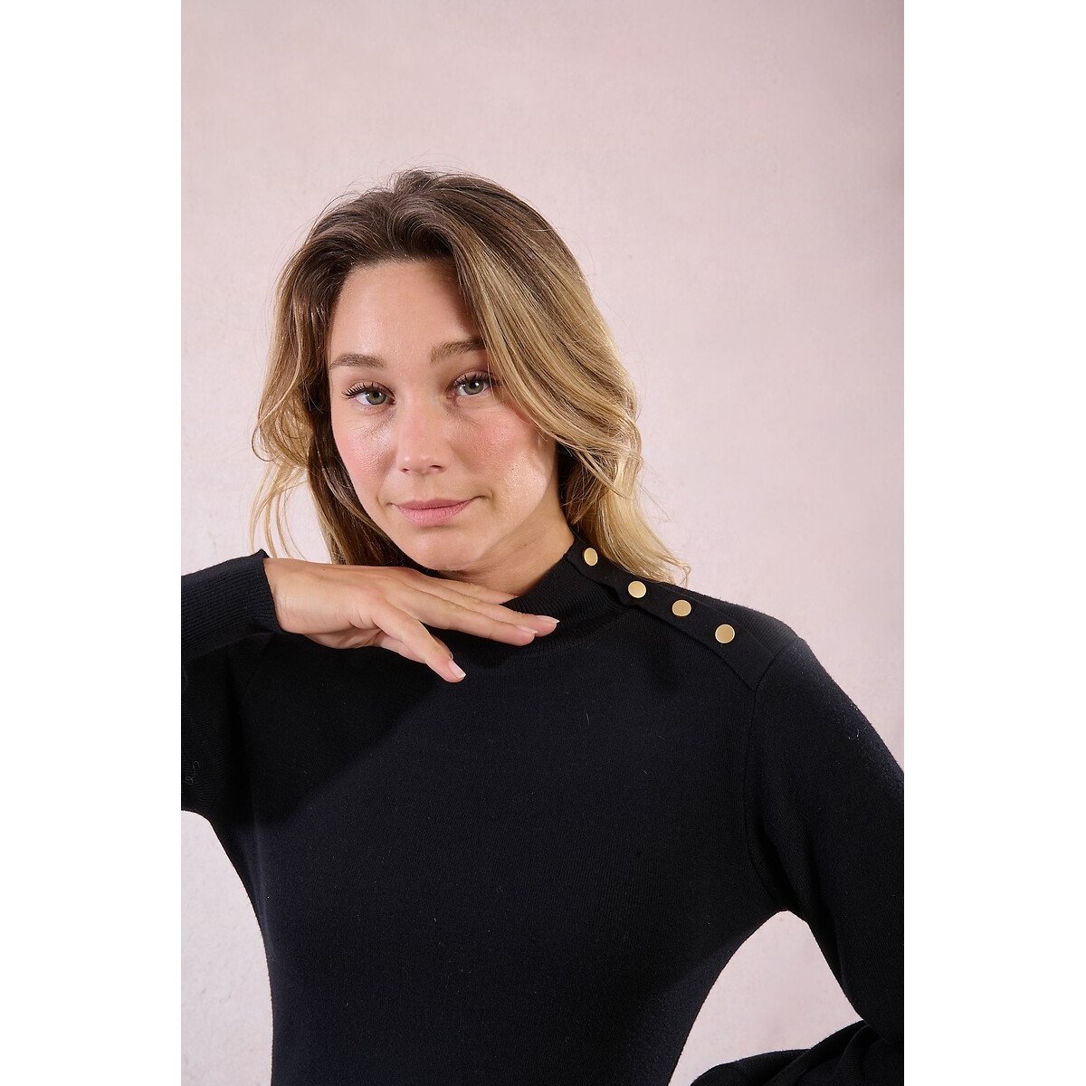 Knitted Jumper Dress with Balloon Sleeves black, MOLLY BRACKEN