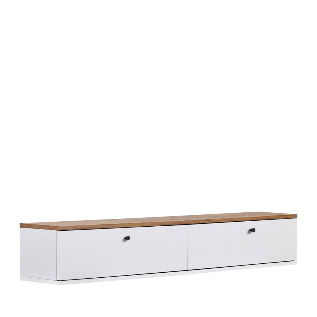 Meuble tv suspendu 2 portes plateau bois foncé L160cm- YARA blanc, DRAWER