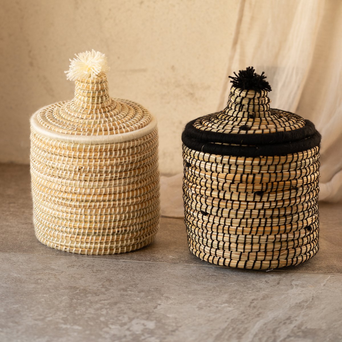 Panier avec couvercle laine - LOJI blanc, HOME MAISON