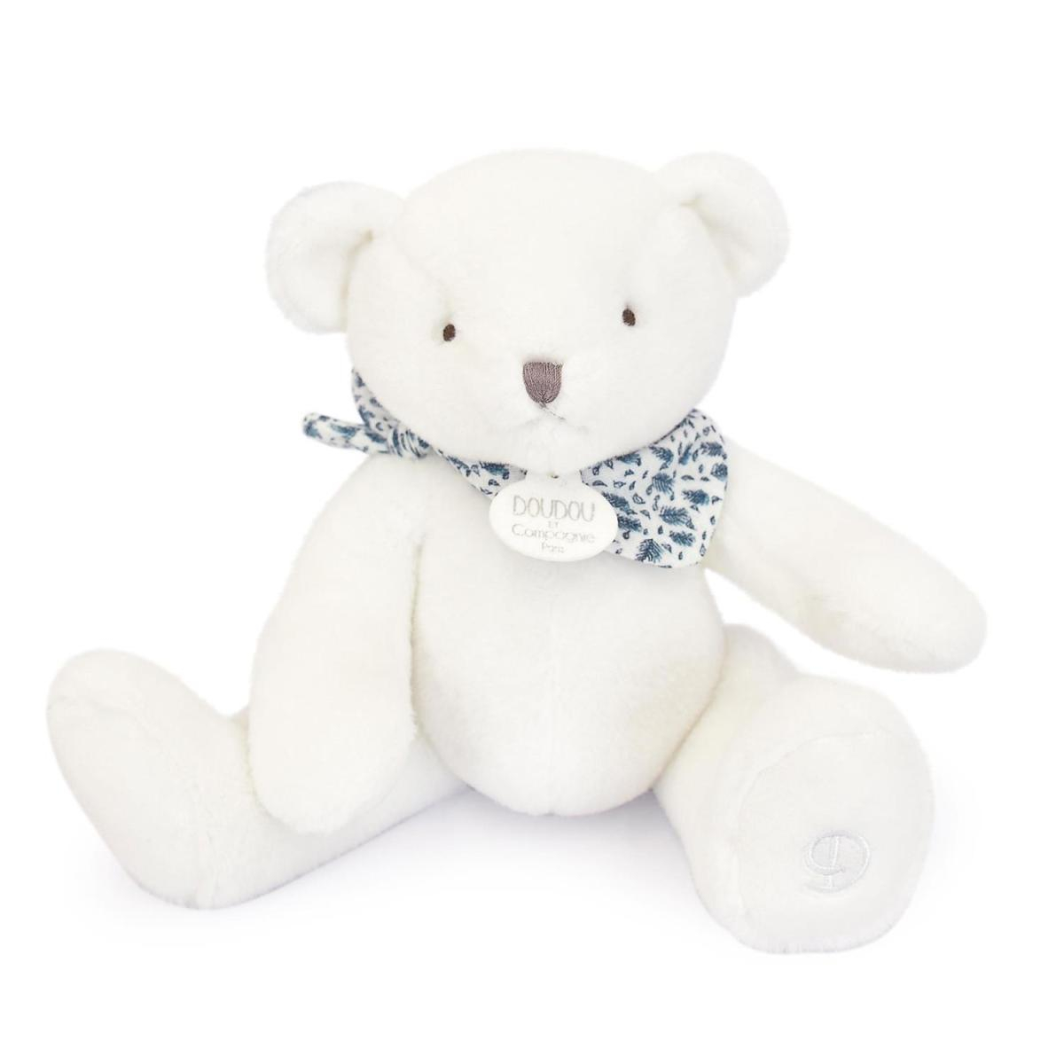 Ours en peluche blanc - 25 cm bleu, DJECO