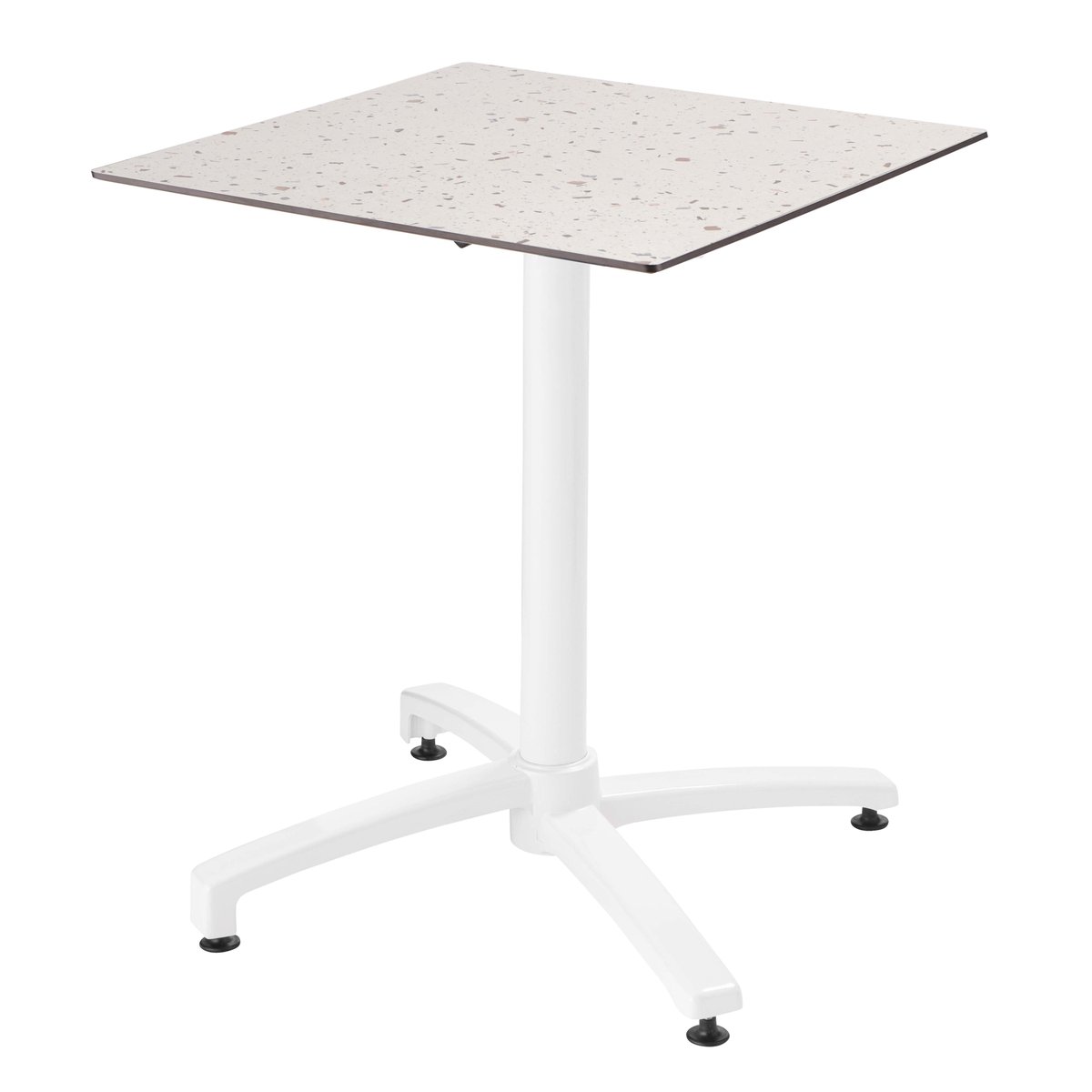 Table 60x60 cm inclinable stratifiée avec pied blanc et chaises en métal, OPERA gris, OVIALA