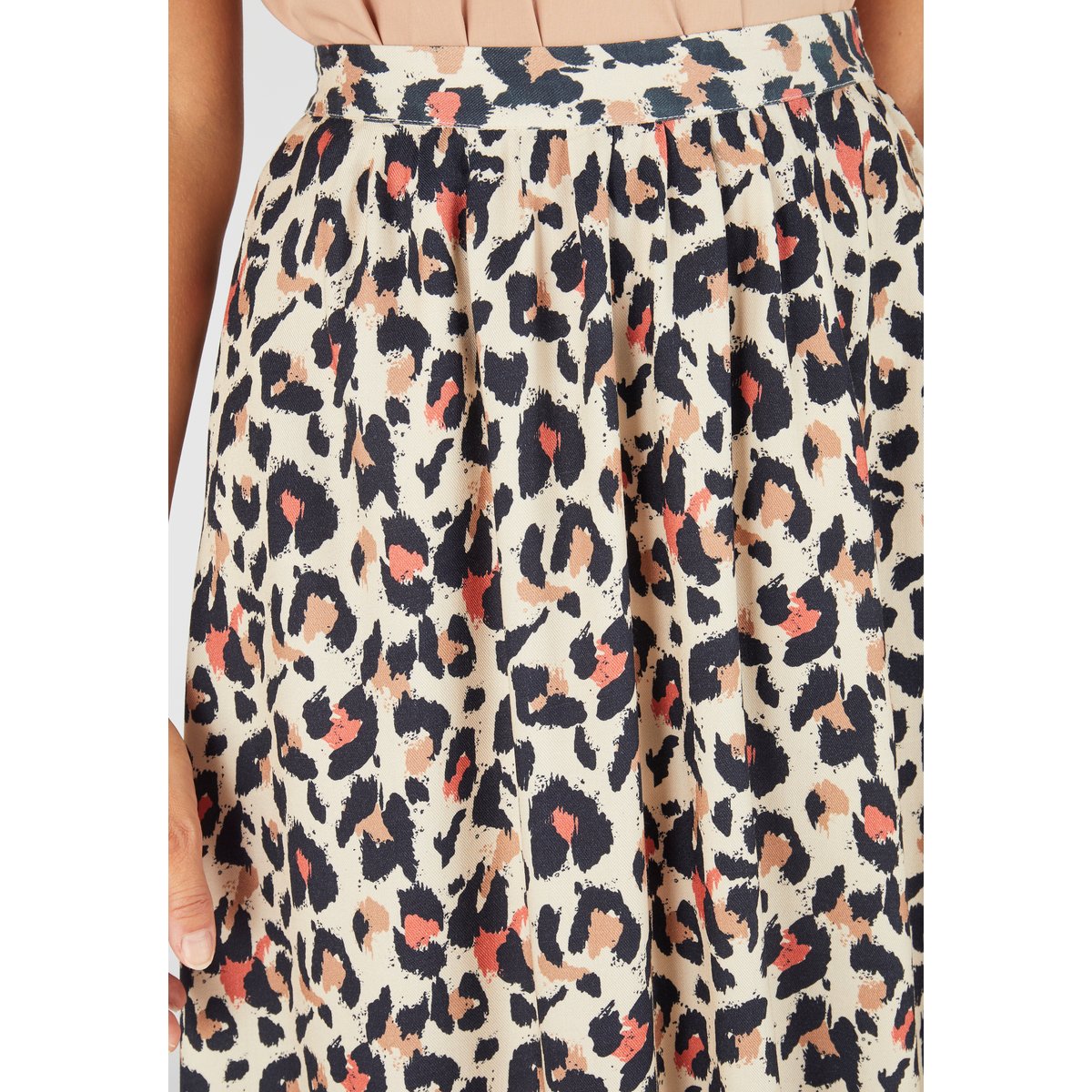 Jupe à fronces en fibres viscose Lenzing(TM) marron beige animalier, DAMART