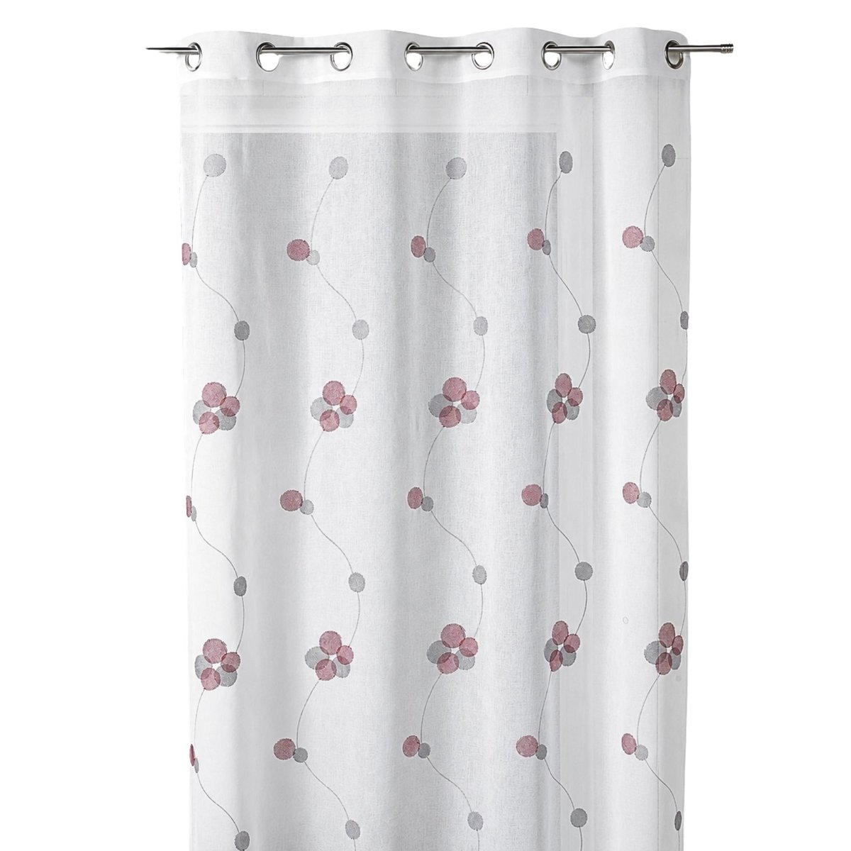 Voilage brodé à motifs de poids et lignes rouge, HOME MAISON