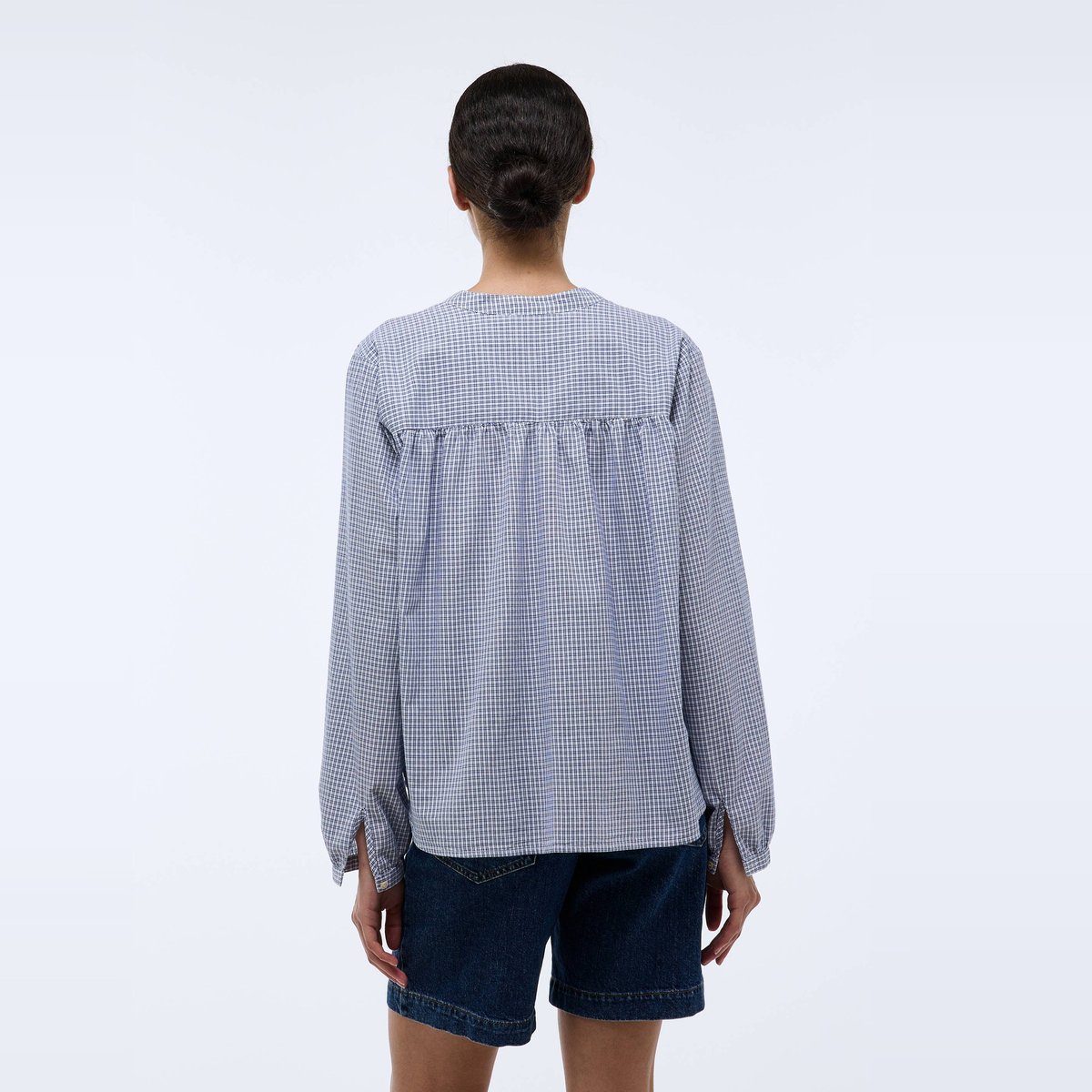 Blouse manches longues à carreaux en coton BIO GOTS blanc, MONOPRIX