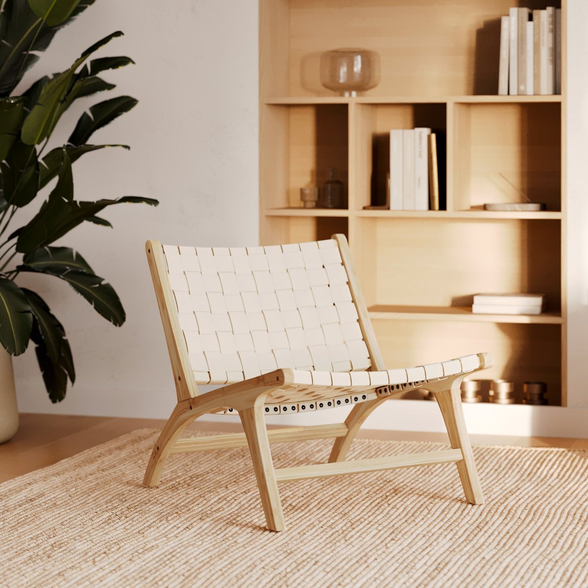 Fauteuil en teck et cuir - KUNA blanc, MAISON PAVANE
