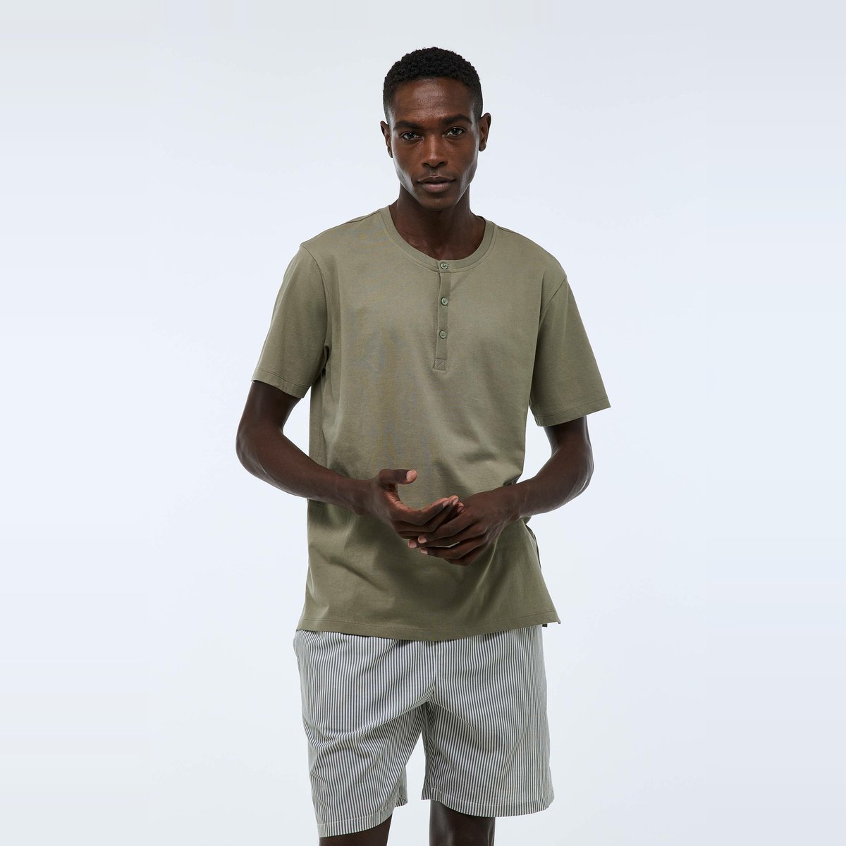 Pyjama T-shirt manches courtes et Short rayé en coton BIO GOTS vetiver, MONOPRIX